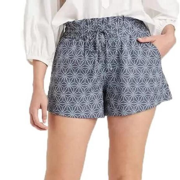 Pants - A New Day Women's High-Rise Pull-On Blue and white star patterned shorts